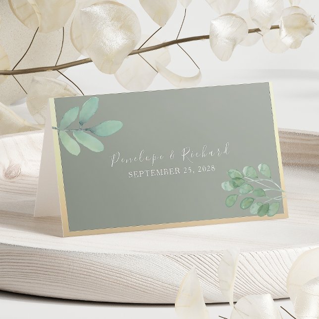 Placement Carte de table de mariage botanique vert sauge (Créateur téléchargé)