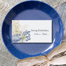 Carte de table de mariage côtier bleu et or