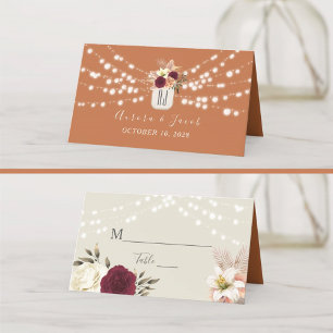 Placement Carte de table de mariage floral rustique orange b