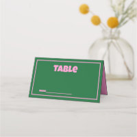 Carte de table de mariage rose vert rétro brillant