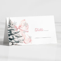 Carte de table d'hiver à ruban rose