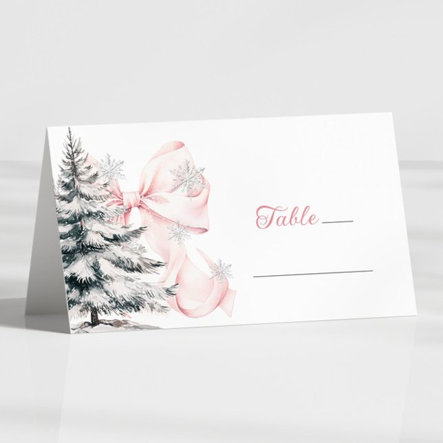 Placement Carte de table d'hiver à ruban rose (Créateur téléchargé)