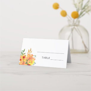 Placement Carte de table fleur orange aquarelle