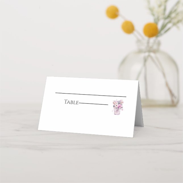 Placement Carte de Table Mariage Pot Mason Campagne Pliée (Devant)