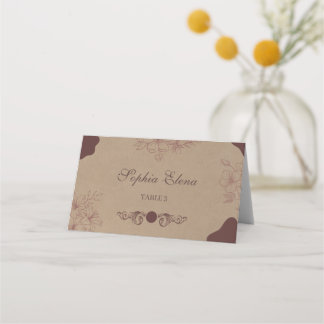 Placement Carte de Table Pliée Rustique Kraft Vintage pour M