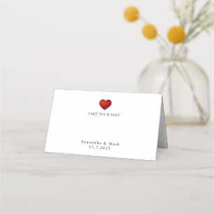 Placement Carte Mariage blanche de Coeur rouge simple et mod