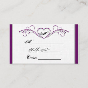 Placement Carte Place Monogramme de Défilement Coeur Violet 