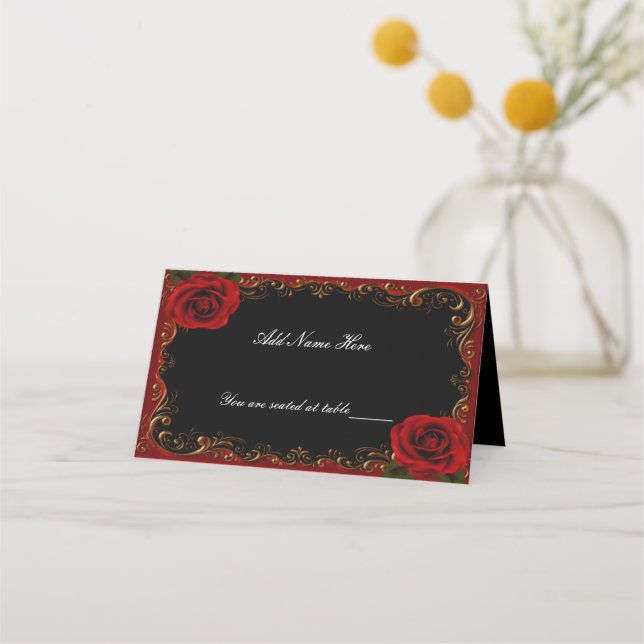 Placement Elégant Goth Red Roses Table Carte de place (Devant)