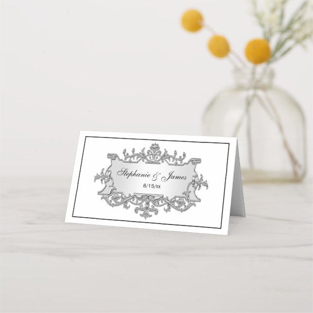Placement Faux Argent Filigree Frame Escort Carte de lieu (Devant)