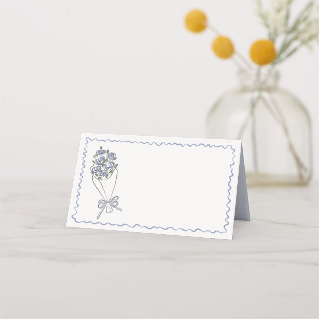 Placement Marché Fleur Bleue Carte de Table Pliée de Fleurs  (Devant)