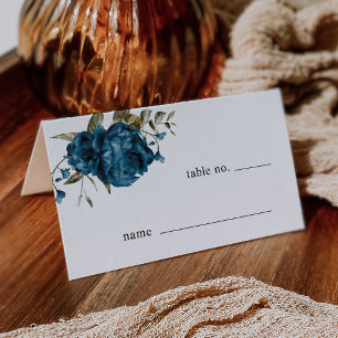 Placement Mariage floral bleu marine Numéro de table Carte d