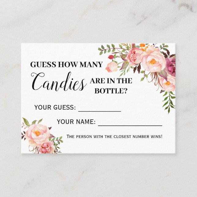 Placement Rose Combien de bonbons jeu bilingue carte de douc (Devant)