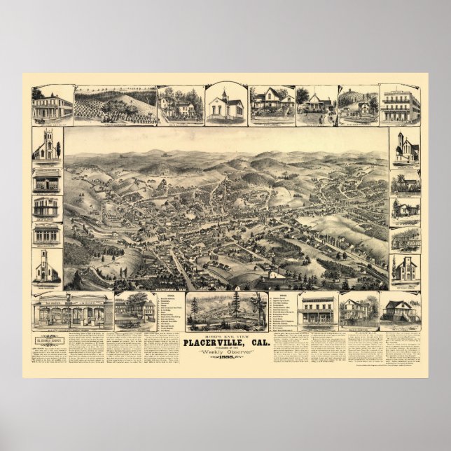 Placerville, CA Panoramic Map - 1888 Poster (Vorne)