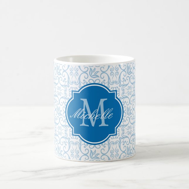 Placid Blue Damask Monogramme Mug (Centre)