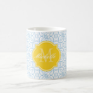 Placid Blue Damask Monogramme Mug