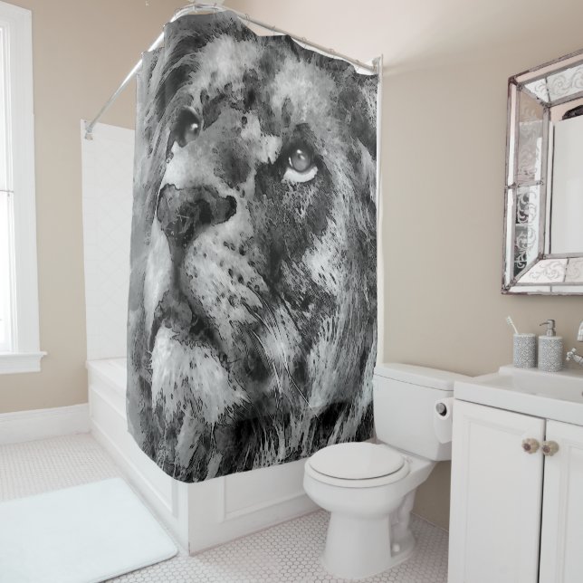 Placid Lion Face Silver Duschvorhang (Beispiel)