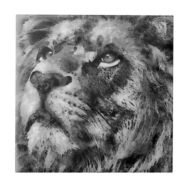 Placid Lion Face Silver Fliese (Vorderseite)