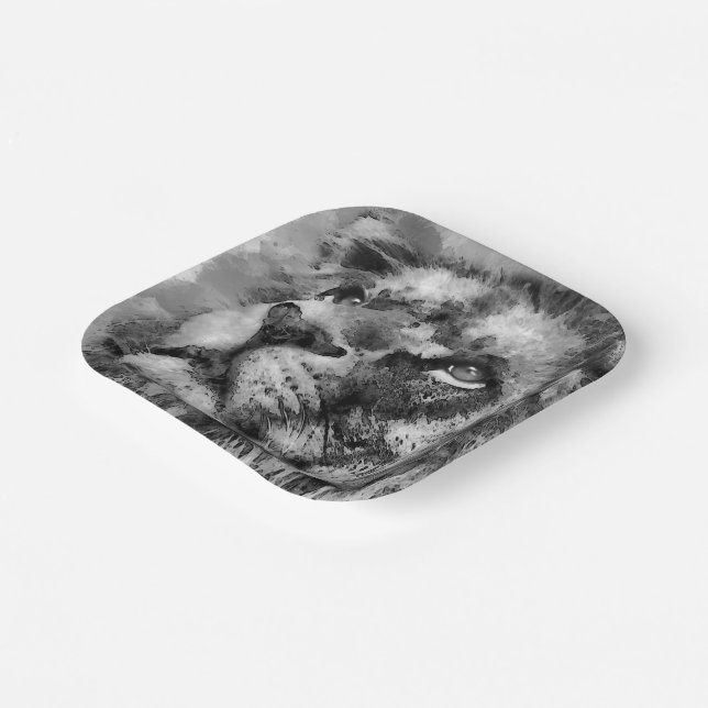 Placid Lion Face Silver Pappteller (Gewinkelt)