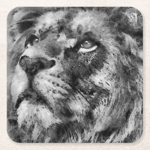 Placid Lion Face Silver Rechteckiger Pappuntersetzer