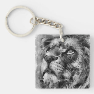 Placid Lion Face Silver Schlüsselanhänger