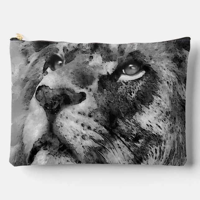 Placid Lion Face Silver Zubehörtasche (Vorderseite)