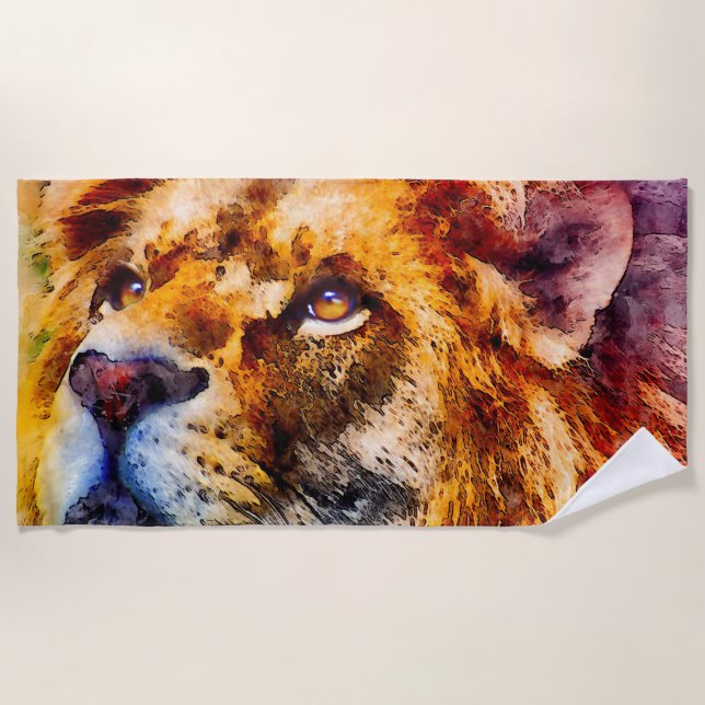 Placid Lion Face Strandtuch (Vorderseite)