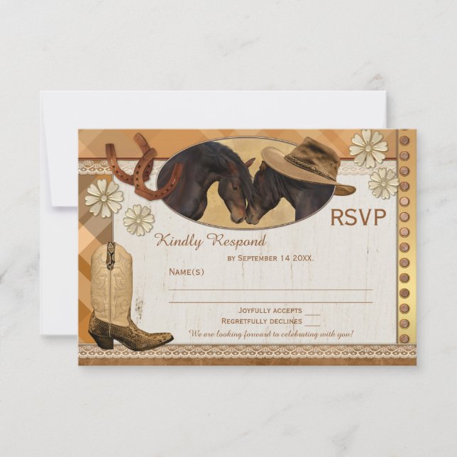 Pläd Country Western Wedding RSVP Card (Vorderseite)