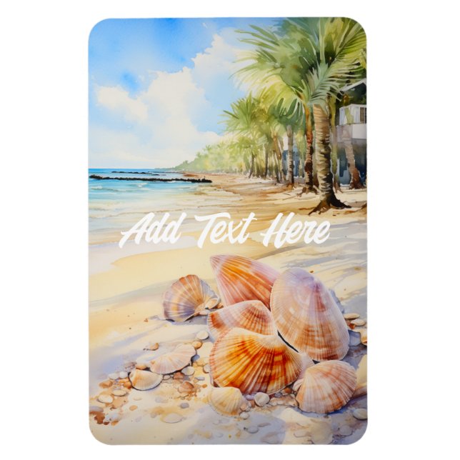Plage aquarelle avec Magnet de coquillages (Vertical)