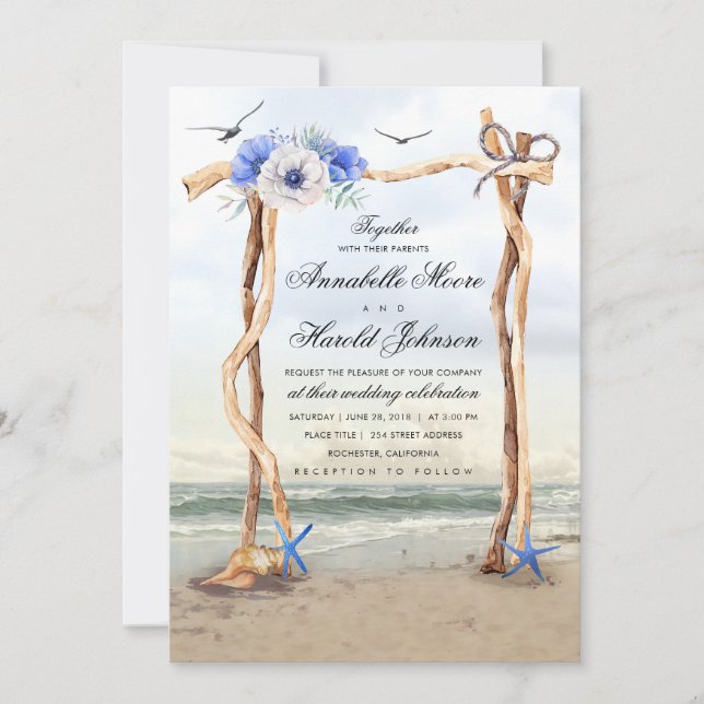 Plage Arbour Mariage Invitations (Devant)