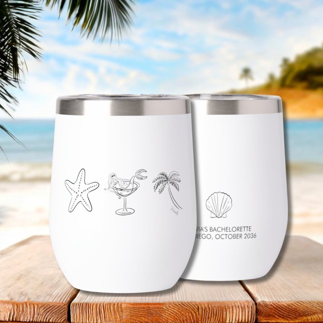 Plage Bachelorette Fête Vin Thermique Tumbler (Beach Bachelorette Party Thermal Wine Tumbler)