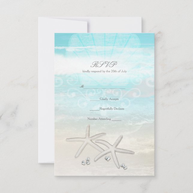 Plage Blanc Starfish Elégante carte RSVP Été (Devant)