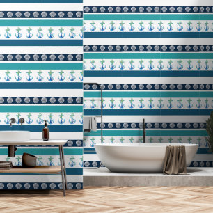 Plage Bleu Bleu Blanc Aqua papier peint Ancre Turq