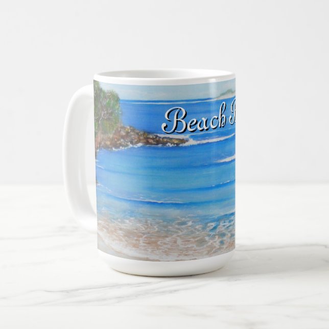 Plage Bleu Vagues Acrylique Peinture Café Mug (Devant gauche)