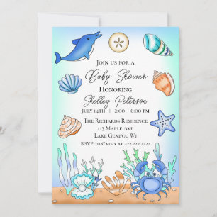 Plage Bleue Cute Baby shower Invitation