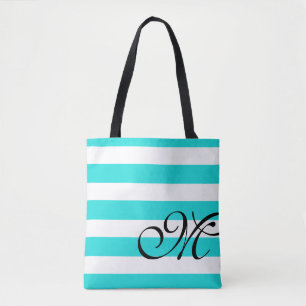 Plage Blue Aqua & White Stripes Monogram Sac fourr