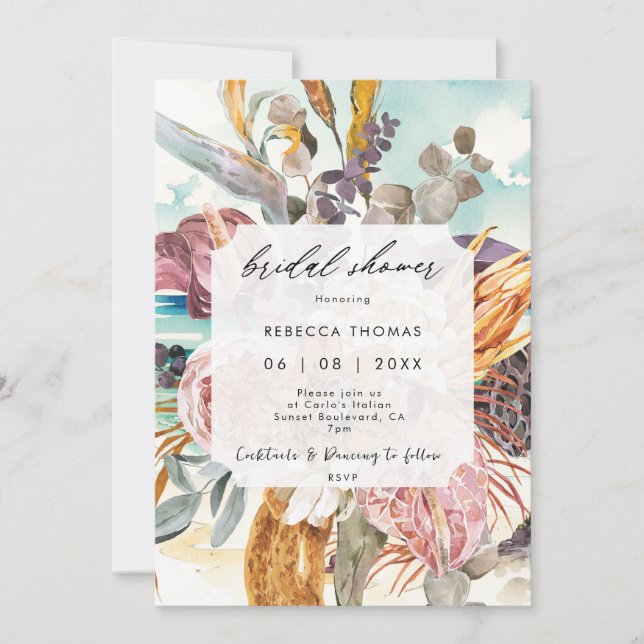 plage boho oranges florales nuptiale invitation à  (Devant)