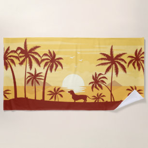 Plage Chien de saucisse de palmiers de serviette de