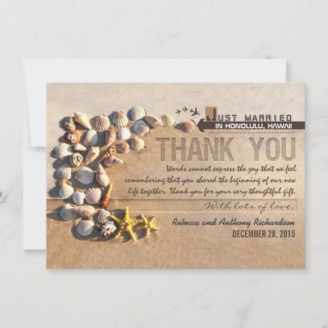 plage coquillages mariage merci cartes (Devant)
