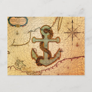 Plage côtière Carte nautique Ancre vintage