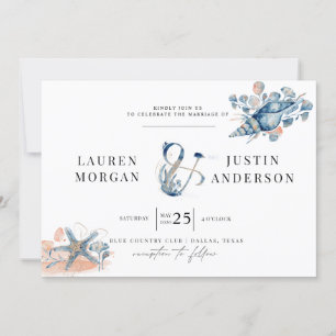 plage côtière Elégant Mariage Invitation