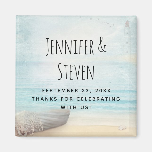 Plage côtière Scène Mariage nautique Merci Magnet (Devant)