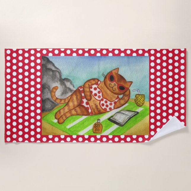 Plage Cute Beach serviette de chat (Devant)
