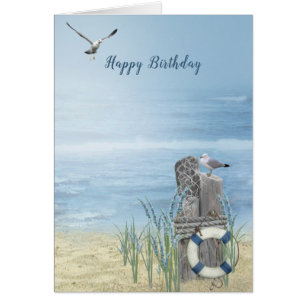 Plage d'anniversaire avec mouettes