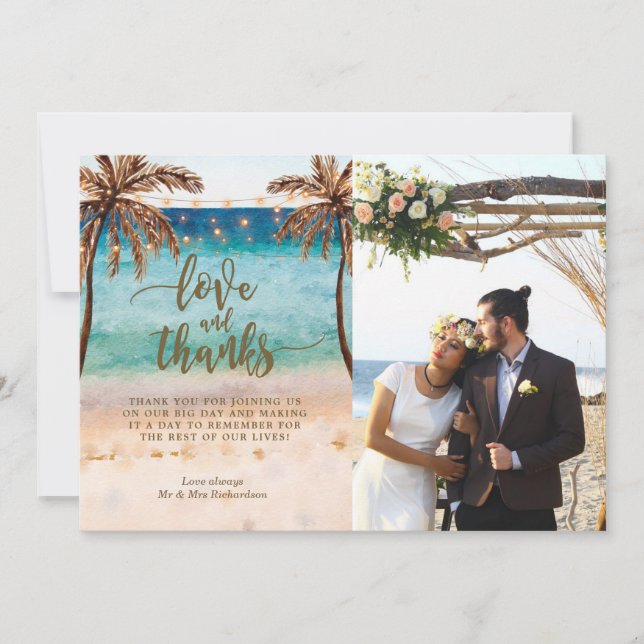 plage de boho de carte photo d'amour et de mercis (Devant)