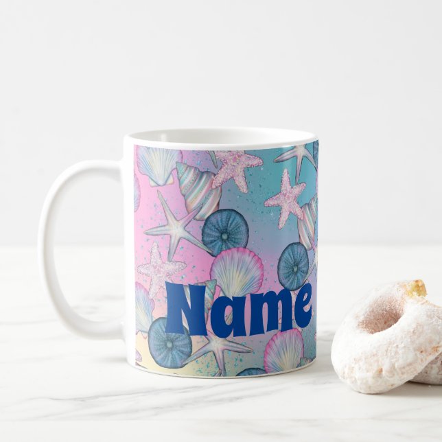 Plage de bord de mer personnalisée Design Café Mug (Avec donut)