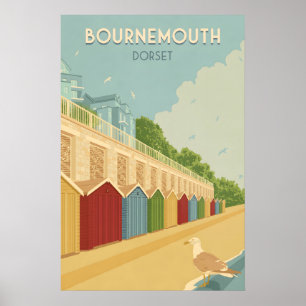 Plage de Bournemouth Dorset Affiche de voyage mari