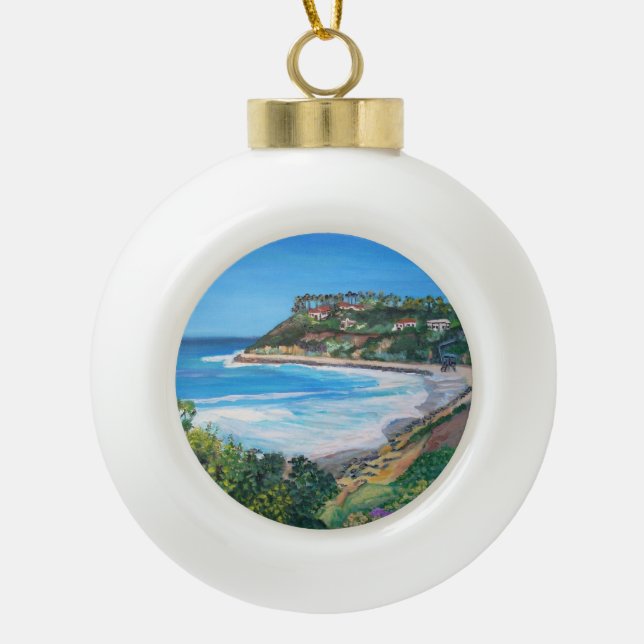 Plage de Carlsbad, ornement en céramique de boule (Devant)