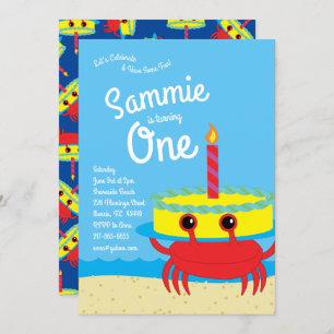 Plage de crabe colorée 1er anniversaire Invitation