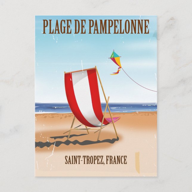 Plage de Pampelonne Vintages französisches Reisepl Postkarte (Vorderseite)