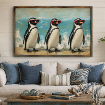 Plage de pingouins Art 36x24 Toile tendue